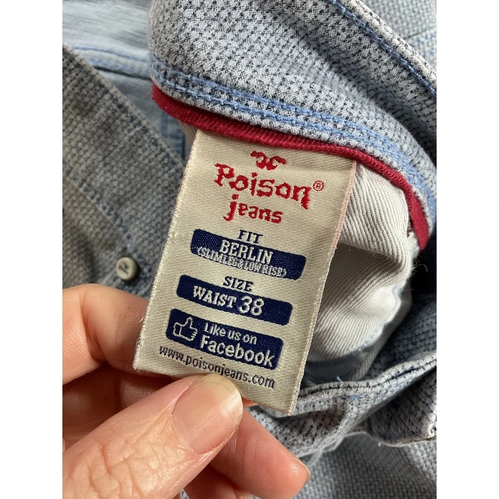 Poison Jeans Berlin Fit Slim Leg Low Rise Blue Textured Denim Mens 38x28 1758
